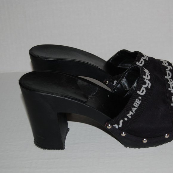BYBLOS Mare Black SANDALS High Heels Slides OPEN CLOGS size 7 - Picture 2 of 6